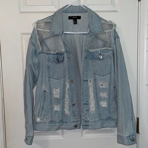 Forever 21 oversize Jean jacket with mesh and rips